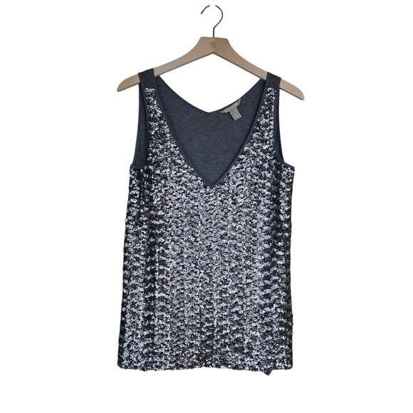 Banana Republic Women's M Silver Gray Sequin Sleeveless Dressy Lined V-Neck Top - Picture 2 of 10
